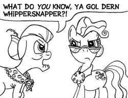 Size: 667x511 | Tagged: safe, artist:samueleallen, character:granny smith, character:mayor mare, lineart, monochrome