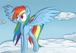 Size: 2066x1440 | Tagged: safe, artist:manicpanda, character:rainbow dash, cloud, cloudy, spread wings, wings
