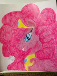 Size: 1024x1371 | Tagged: safe, artist:crazyaniknowit, character:nightmare pinkie pie, character:pinkie pie, female, nightmarified, solo, traditional art