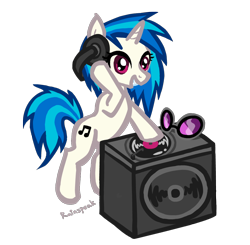Size: 1002x982 | Tagged: safe, artist:rainspeak, character:dj pon-3, character:vinyl scratch, female, glasses off, headphones, record, solo, speakers, turntable