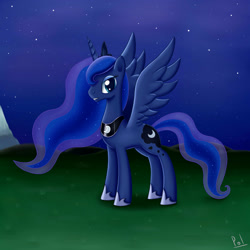Size: 2000x2000 | Tagged: dead source, safe, artist:polkin, character:princess luna, species:alicorn, species:pony, female, high res, mare, night, solo