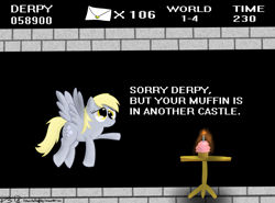 Size: 3440x2552 | Tagged: safe, artist:mikoruthehedgehog, character:derpy hooves, species:pegasus, species:pony, cupcake, female, in another castle, mare, parody, super mario bros.