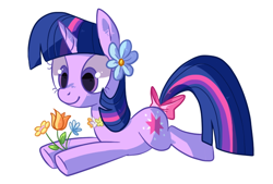 Size: 618x418 | Tagged: safe, artist:reuniclus, character:twilight sparkle, cute, female, flower, solo, twiabetes