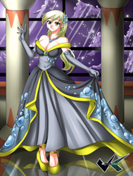 Size: 756x1000 | Tagged: safe, artist:jadenkaiba, character:derpy hooves, species:human, beautiful, breasts, busty derpy hooves, cleavage, clothing, dress, evening gloves, female, gala dress, humanized, solo