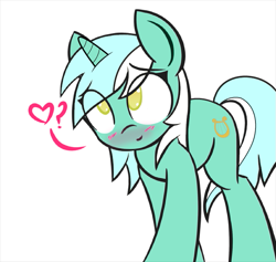 Size: 633x600 | Tagged: safe, artist:manicpanda, edit, character:lyra heartstrings, species:pony, species:unicorn, blushing, colored pupils, cute, female, heart, looking at you, lyrabetes, simple background, smiling, solo, white background