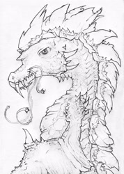 Size: 1535x2160 | Tagged: safe, artist:gezawatt, character:spike, species:dragon, detailed, looking at you, male, monochrome, moustache, non-pony oc, pencil drawing, solo, traditional art
