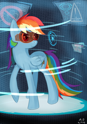 Size: 1024x1448 | Tagged: safe, artist:ailynd, character:rainbow dash, hologram, holographic screen, science fiction, visor