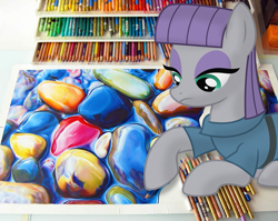 Size: 1151x914 | Tagged: safe, artist:claritea, artist:thegreenmachine987, character:maud pie, color, crayons, irl, photo, ponies in real life, rock, solo, vector, water paint