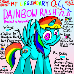 Size: 1000x1000 | Tagged: safe, artist:train wreck, oc, oc only, oc:dainbow rash v2.0, species:alicorn, species:pony, newbie artist training grounds, alicorn oc, donut steel, original character do not steal, parody, solo