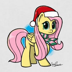 Size: 950x950 | Tagged: safe, artist:sheandog, part of a set, character:fluttershy, clothing, female, hat, santa hat, scarf, solo