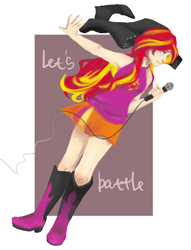 Size: 1280x1679 | Tagged: safe, artist:facerenon, character:sunset shimmer, species:human, female, humanized, microphone, solo
