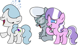 Size: 1857x1069 | Tagged: safe, artist:ideltavelocity, character:diamond tiara, character:royal blue, character:silver spoon, laughing, missing accessory, royal blue