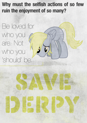 Size: 2480x3508 | Tagged: safe, artist:skeptic-mousey, character:derpy hooves, artifact, derpygate, sad, save derpy, slowpoke, text