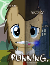 Size: 600x773 | Tagged: safe, artist:tehjadeh, character:doctor whooves, character:time turner, doctor who, dual personality, poster, the doctor, two sided posters