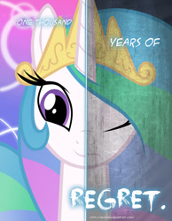 Size: 600x773 | Tagged: safe, artist:tehjadeh, character:princess celestia, depressedia, poster, sad, two sided posters