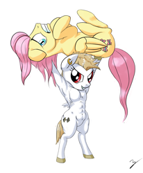 Size: 2549x3097 | Tagged: safe, artist:chef j, character:bulk biceps, character:fluttershy, ship:flutterbulk, abs, armpits, buffy biceps, butterbuffy, butterscotch, female, male, rule 63, shipping, straight
