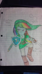 Size: 576x1024 | Tagged: safe, artist:deon miller, character:rainbow dash, my little pony:equestria girls, colored, crossover, lined paper, link, navi, the legend of zelda, traditional art