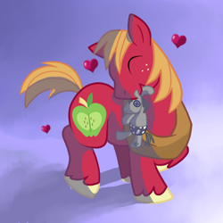 Size: 800x800 | Tagged: safe, artist:perfectpinkwater, character:big mcintosh, character:smarty pants, species:earth pony, species:pony, cute, eyes closed, heart, macabetes, male, mouth hold, solo, stallion