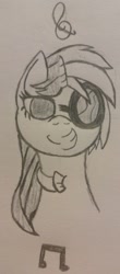 Size: 331x755 | Tagged: safe, artist:poorlydrawnpony, character:dj pon-3, character:octavia melody, character:vinyl scratch, ship:scratchtavia, female, lesbian, monochrome, shipping, traditional art