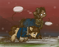 Size: 800x636 | Tagged: safe, artist:caycowa, bard the bowman, bilbo baggins, crossover, ponified, the hobbit