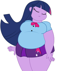 Size: 924x1142 | Tagged: safe, artist:shitigal-artust, character:twilight sparkle, my little pony:equestria girls, bbw, belly, breasts, busty twilight sparkle, fat, female, hair flip, obese, simple background, solo, transparent background, twilard sparkle, vector, wide hips