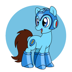 Size: 800x800 | Tagged: safe, artist:perfectpinkwater, species:earth pony, species:pony, capcom, megaman, ponified, solo, super smash bros.