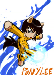 Size: 1280x1760 | Tagged: safe, artist:animeclaro, bruce lee, clothing, jumpsuit, ponified, solo