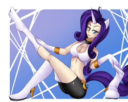 Size: 900x720 | Tagged: safe, artist:d-xross, character:rarity, species:human, breasts, cleavage, clothing, eared humanization, evening gloves, female, horned humanization, humanized, solo, stockings