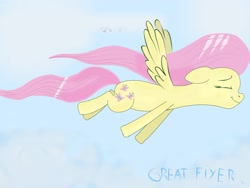 Size: 2272x1704 | Tagged: dead source, safe, artist:fearyzy, character:fluttershy, species:pegasus, species:pony, eyes closed, female, flying, mare, profile, smiling, solo, spread wings, wings
