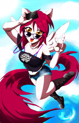 Size: 1242x1920 | Tagged: safe, artist:animeclaro, oc, oc only, species:human, species:pegasus, species:pony, clothing, converse, eared humanization, glasses, humanized, humanized oc, sky, solo, tailed humanization, winged humanization
