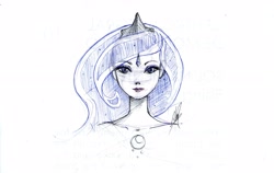 Size: 2543x1604 | Tagged: safe, artist:ladyamaltea, character:princess luna, female, humanized, sketch, solo, traditional art