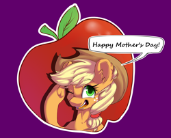 Size: 4039x3259 | Tagged: safe, artist:vicse, character:applejack, apple, ear fluff, female, mother's day, simple background, solo, underhoof