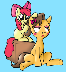 Size: 494x539 | Tagged: safe, artist:cleppyclep, character:apple bloom, character:caramel, bow, crossdressing, makeover, makeup