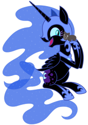 Size: 900x1278 | Tagged: safe, artist:cuttycommando, character:nightmare moon, character:princess luna, cute, friendship is still magic, moonabetes, simple background, skippy, skippy the moonrock, smiling, so many friends, transparent background, vector