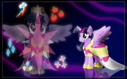 Size: 1280x800 | Tagged: safe, artist:fearyzy, character:applejack, character:fluttershy, character:pinkie pie, character:rainbow dash, character:rarity, character:twilight sparkle, character:twilight sparkle (alicorn), species:alicorn, species:pony, clothing, coronation dress, cutie mark, dress, female, mane six, mare, wallpaper