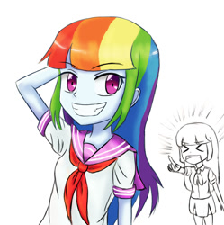 Size: 1075x1080 | Tagged: safe, artist:jumboz95, character:rainbow dash, character:twilight sparkle, episode:the lost treasure of griffonstone, g4, my little pony: friendship is magic, my little pony:equestria girls, >.<, alternate hairstyle, clothing, eyes closed, happy, laughing, manebow sparkle, sailor uniform, school uniform, smiling, xd
