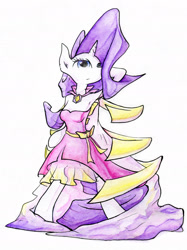 Size: 1438x1920 | Tagged: safe, artist:gezawatt, character:rarity, species:anthro, armpits, bow tie, clothing, dress, fancy, fashion, female, painting, solo, traditional art