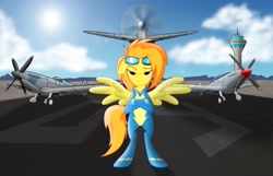 Size: 1977x1270 | Tagged: safe, artist:spitshy, character:spitfire, species:pony, aircraft, bipedal, crossed arms, crossed hooves, fighter, latex, latex suit, plane, supermarine spitfire, wonderbolts uniform