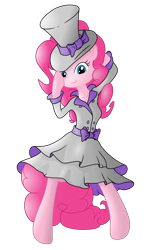 Size: 6000x9600 | Tagged: safe, artist:gezawatt, artist:ponyhd, character:pinkie pie, species:anthro, species:earth pony, species:unguligrade anthro, absurd resolution, arm hooves, bow tie, clothing, dress, elegant, female, hat, looking at you, mare, simple background, smiling, solo, transparent background, vector