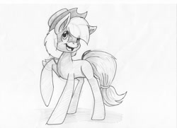 Size: 1024x743 | Tagged: safe, artist:demonfox, character:applejack, female, monochrome, sketch, smiling, solo, traditional art