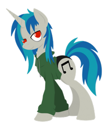 Size: 583x661 | Tagged: safe, artist:cuttycommando, character:dj pon-3, character:vinyl scratch, species:pony, species:unicorn, clothing, cutie mark, female, hoodie, hooves, horn, lineless, mare, panties, solo, underwear