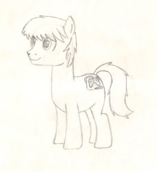 Size: 1883x2064 | Tagged: safe, artist:chronicle23, oc, oc only, species:earth pony, species:pony, 3/4 view, male, monochrome, pencil drawing, solo, stallion, traditional art