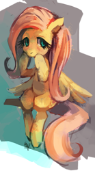 Size: 1015x1825 | Tagged: safe, artist:purplekecleon, character:fluttershy, female, sitting, solo