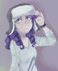 Size: 1532x1867 | Tagged: safe, artist:facerenon, character:rarity, my little pony:equestria girls, clothing, female, hat, humanized, mole, solo, ushanka
