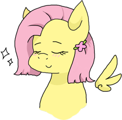 Size: 419x411 | Tagged: safe, artist:stockingstreams, character:fluttershy, alternate hairstyle, blushing, female, floating wings, short hair, solo