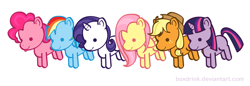 Size: 1160x400 | Tagged: safe, artist:tinrobo, character:applejack, character:fluttershy, character:pinkie pie, character:rainbow dash, character:rarity, character:twilight sparkle, chibi, cute, mane six