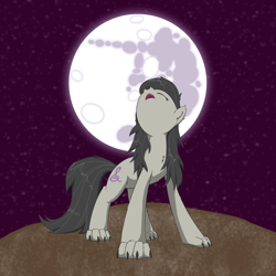 Size: 1500x1500 | Tagged: safe, artist:fonypan, character:octavia melody, species:wolf, female, hengstwolf, howling, mare in the moon, marewolf, moon, solo, weretavia, werewolf, wolfified, wolftavia