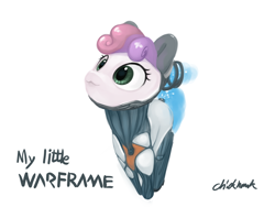 Size: 1024x768 | Tagged: safe, artist:chickhawk96, character:sweetie belle, species:pony, :3, crossover, female, filly, nova, simple background, solo, warframe, white background