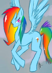 Size: 900x1260 | Tagged: safe, artist:kittentoots, character:rainbow dash, species:pegasus, species:pony, backwards cutie mark, blushing, female, mare, smiling, solo, spread wings, wings