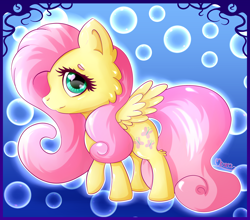 Size: 2500x2200 | Tagged: safe, artist:klarapl, character:fluttershy, species:pegasus, species:pony, chibi, female, looking at you, profile, raised hoof, solo, spread wings, wings